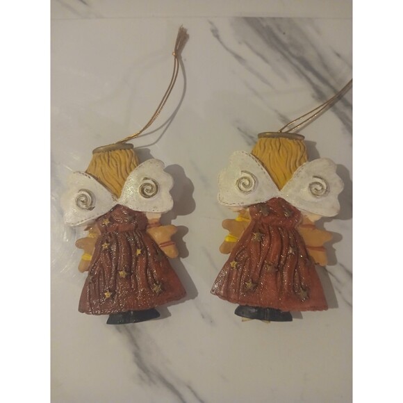 Vintage Ceramic Angel Tree Ornaments Set of 4 Rustic Country Cottage - Picture 3 of 5